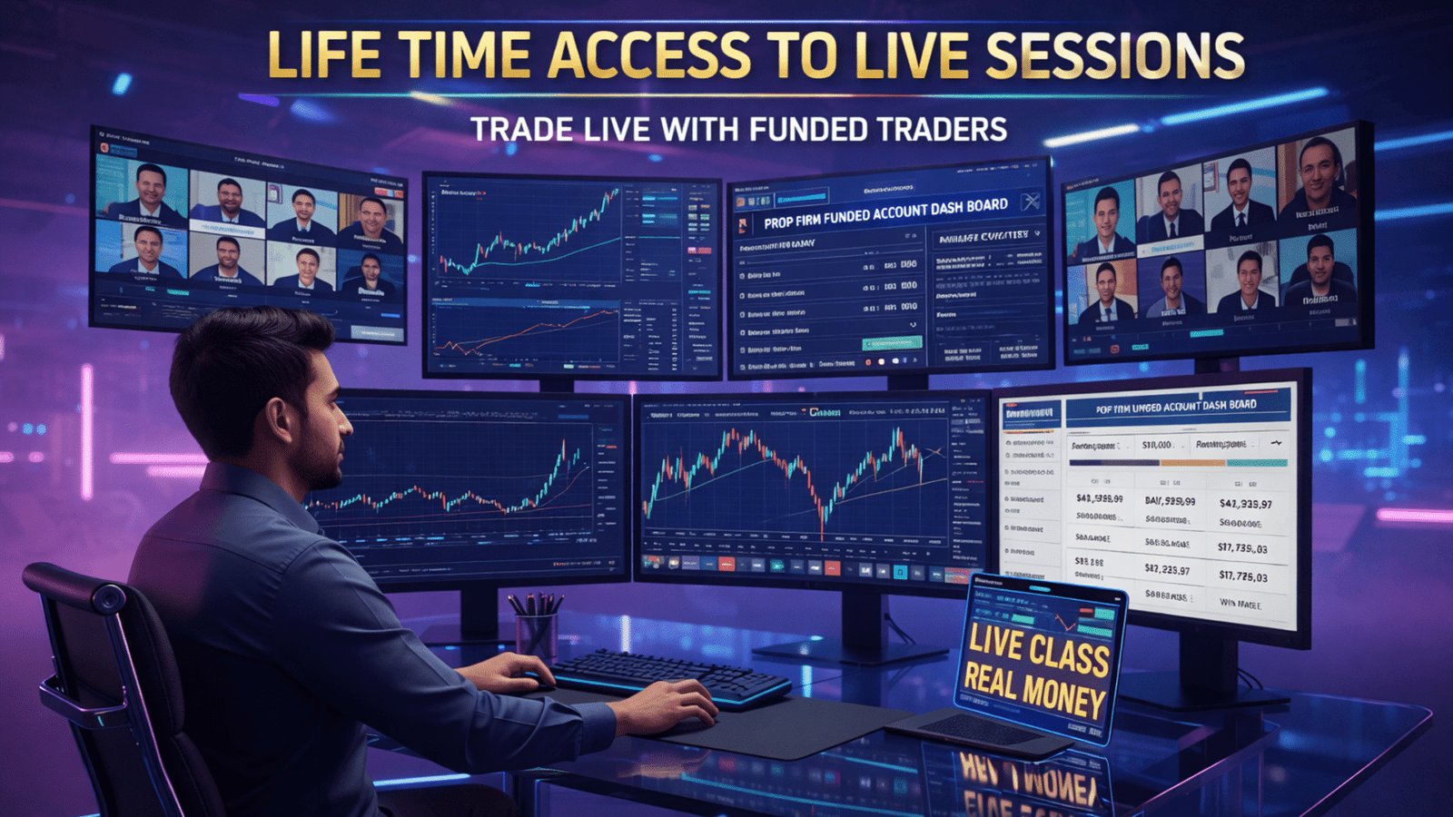 life time access to live sessions and trade live with funded traders