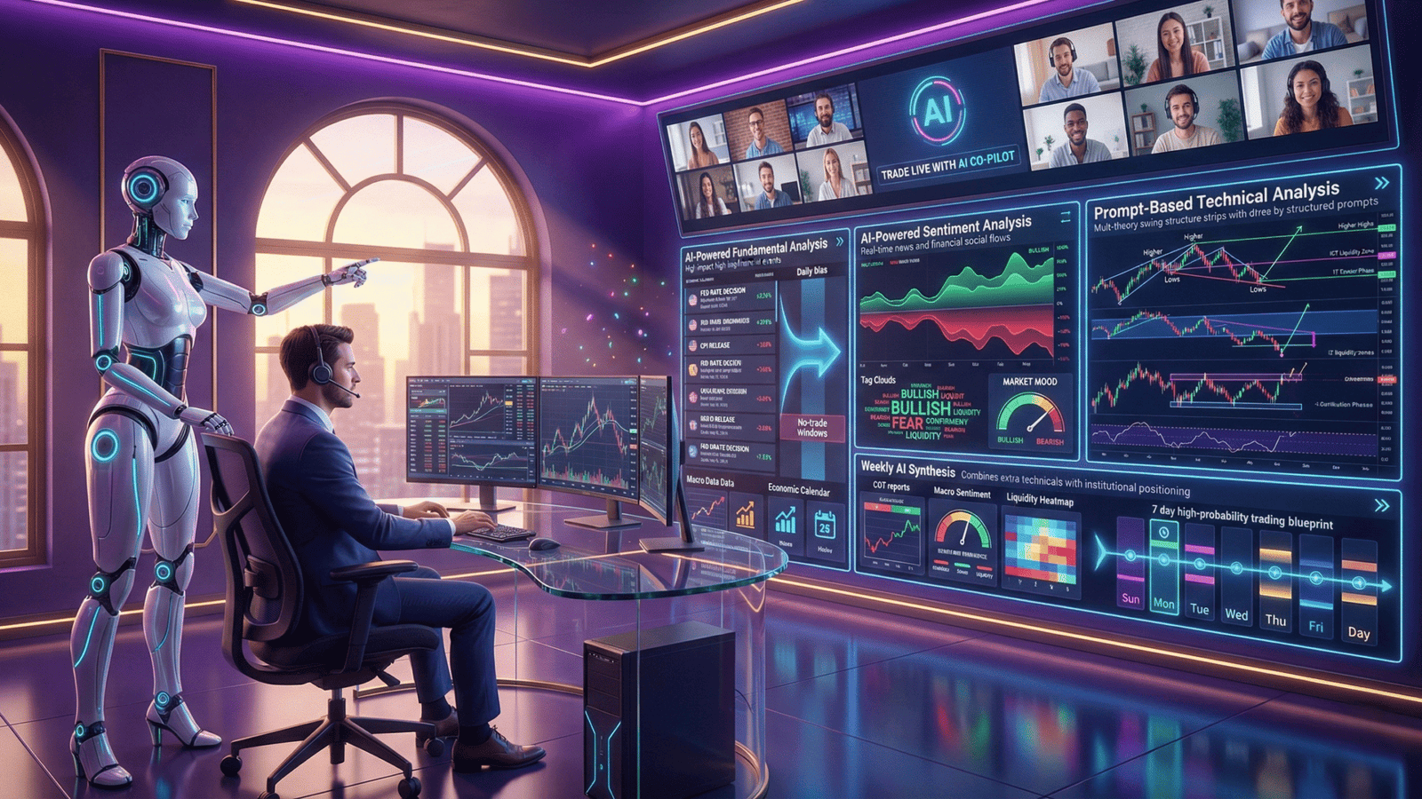 co pilot pointing finger towards a trading screen - trade operator