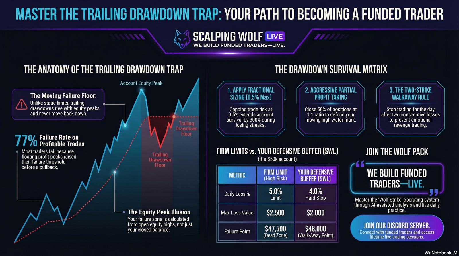 Infographic: Mastering Trailing Drawdown Traps - account equity curve showing trailing drawdown mechanism