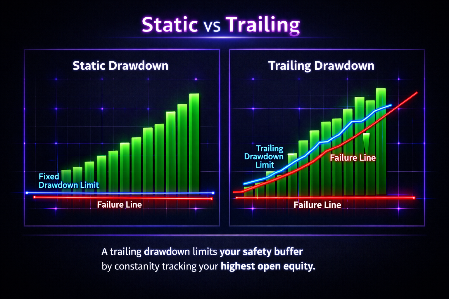 Prop firm trailing drawdown vs static drawdown comparison