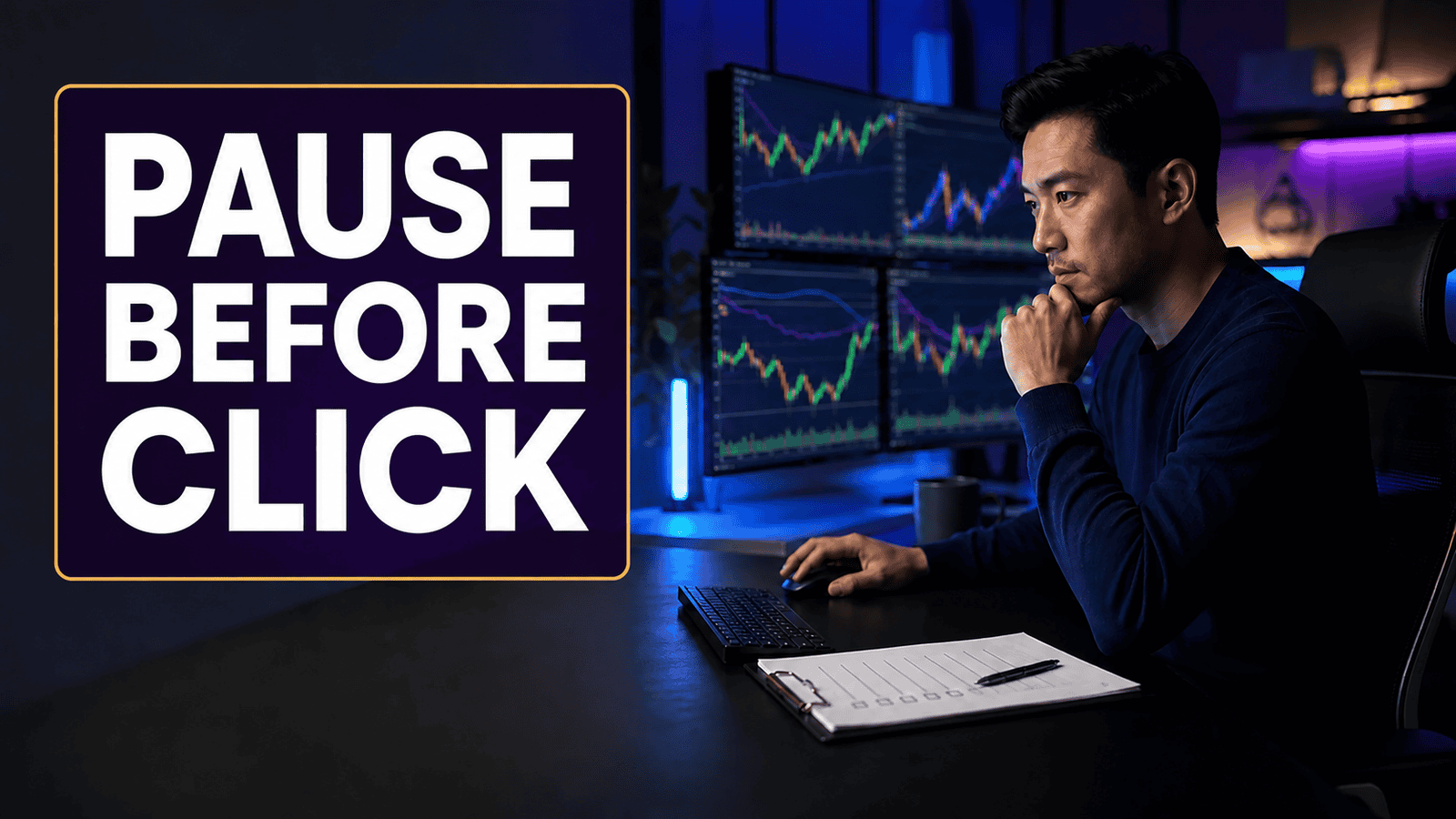PAUSE BEFORE CLICK title card for Catch the Impulse Before You Click: A Trading Pre-Commitment Checklist