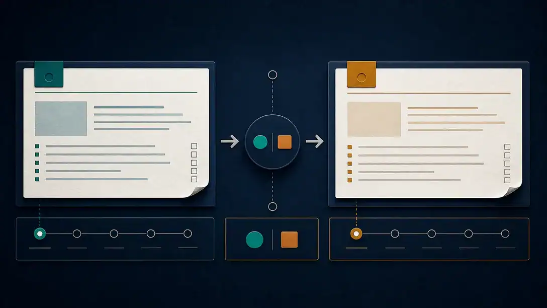 Separate baseline, outcome and later decision records. Baseline, outcome and first comparable later decision shown as separate audit records.